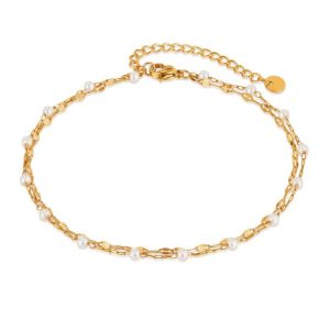 Anklets | Lowri Freshwater Pearl Double Row Plated Anklet – Womens Anklets Anklets