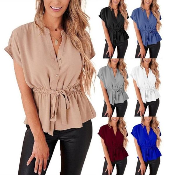 Blouses | Button Up Pleated Short Sleeve Blouse – Womens Blouses Blouses