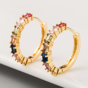 Earrings | Cleo Rainbow Baguette Stone Tone Hoop Earrings – Womens Earrings Earrings