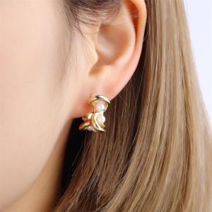 Earrings | Dai Double Loop & Freshwater Pearl Plated Drop Earring – Womens Earrings Earrings