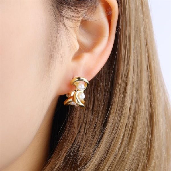 Earrings | Dai Double Loop & Freshwater Pearl Plated Drop Earring – Womens Earrings Earrings