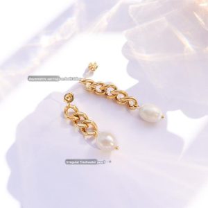 Earrings | Edith Scroll Chain & Pearl Silver Plated Drop Earrings – Womens Earrings Earrings