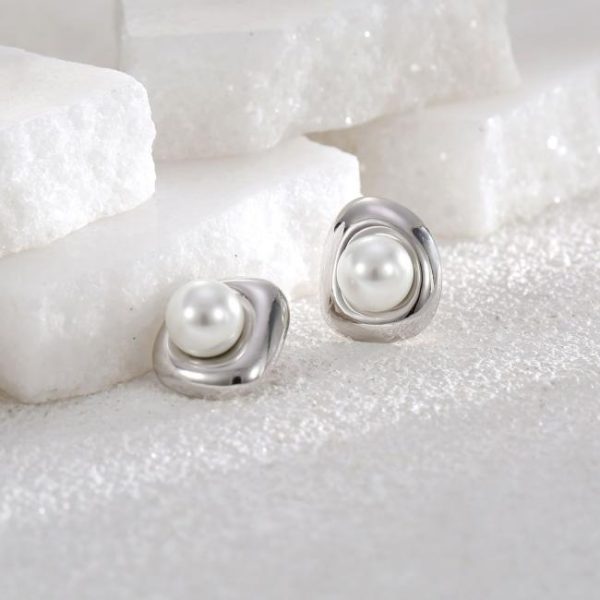 Earrings | Greta Organic Freshwater Pearl Silver Stud Earrings – Womens Earrings Earrings