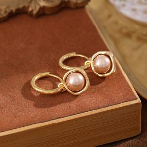 Earrings | Lestari Organic Faux Pearl Tone Drop Hoop Earrings – Womens Earrings Earrings