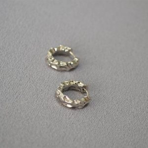 Earrings | Niamh Molten Textured Silver Plated Huggie Hoop Earrings – Womens Earrings Earrings