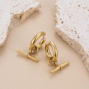 Earrings | Penelope Square & T Bar Drop Plated Hoop Earrings – Womens Earrings Earrings