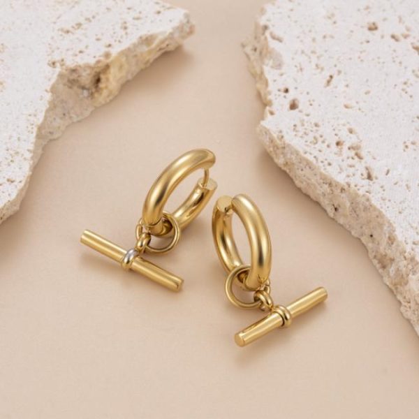 Earrings | Penelope Square & T Bar Drop Plated Hoop Earrings – Womens Earrings Earrings