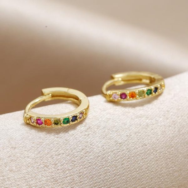 Earrings | Rainbow Gem Inlay Plated Huggie Earrings – Womens Earrings Earrings