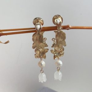 Earrings | Sarah Filigree Flower & Pearl Plated Drop Earrings – Womens Earrings Earrings