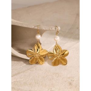 Earrings | Usha Hammered Flower Drop Earrings – Womens Earrings Earrings