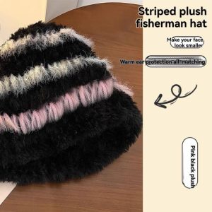 Hats | Stripe Fluffy Knitted Beanie Hat – Womens Hats Hats