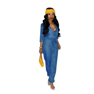 Jumpsuits | Button Up Long Sleeve Denim Boilersuit – Womens Jumpsuits Jumpsuits