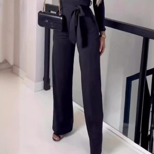 Jumpsuits | Collar V-Neck Long Sleeve Jumpsuit – Womens Jumpsuits Jumpsuits