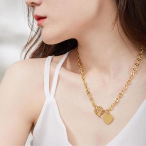 Necklaces | Adelaide Chunky Chain & Heart Charm Plated Collar Necklace – Womens Necklaces Necklaces