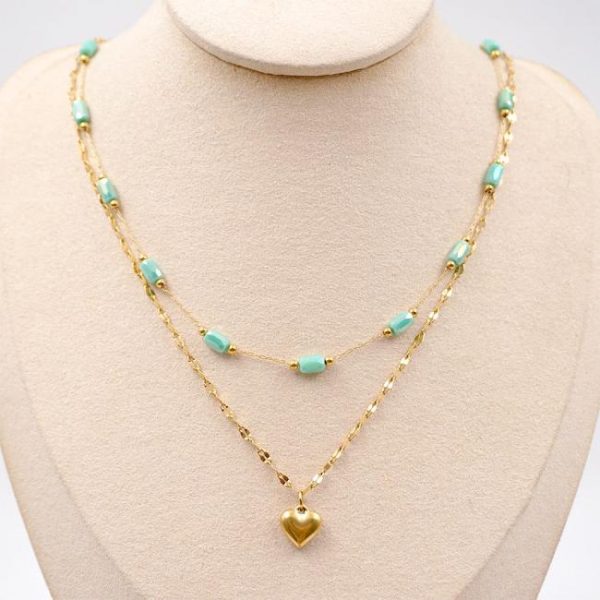 Necklaces | Aiko Heart Drop Double Row Tone Beaded Layered Necklace – Womens Necklaces Necklaces