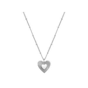 Necklaces | Grazia Engraved Heart Charm & Beaded Chain Silver Pendant Necklace – Womens Necklaces Necklaces