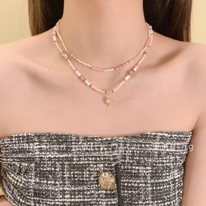 Necklaces | Leanne Glass Bead & Stone Layered Pendant Necklace – Womens Necklaces Necklaces