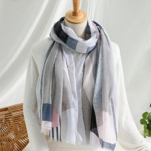 Scarves | Abstract Wavy Pastel Linen Lightweight Scarf – Womens Scarves Scarves