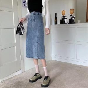 Skirts | Wash Front Split Denim Midi Skirt – Womens Skirts Skirts