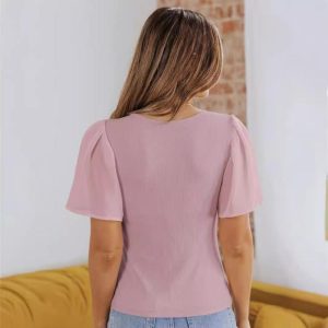 T-Shirts | Shirred Puff Sleeve Crew Neck Top – Womens T-Shirts T-Shirts