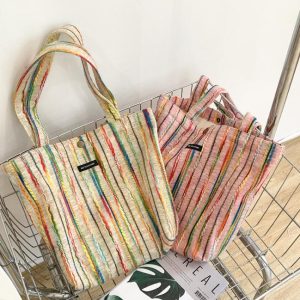 Tote Bags | Neon Stripe Frayed Cotton Beach Bag – Womens Tote Bags Tote Bags